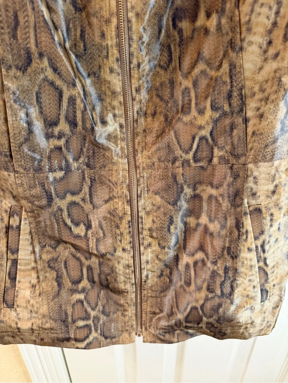 St. John Brown Snake-Print Leather Zip Jacket - Picture 5 of 10